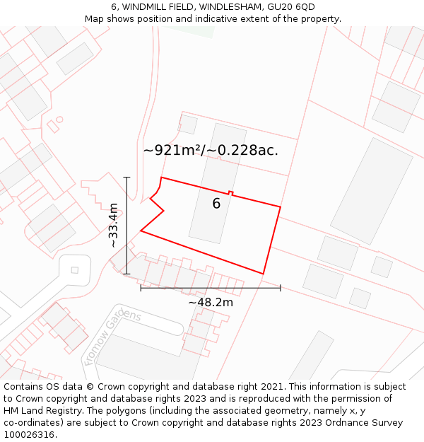 6, WINDMILL FIELD, WINDLESHAM, GU20 6QD: Plot and title map