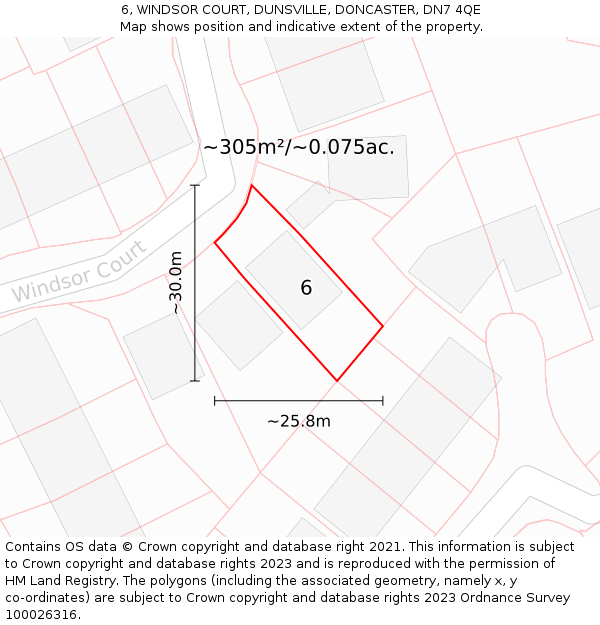 6, WINDSOR COURT, DUNSVILLE, DONCASTER, DN7 4QE: Plot and title map