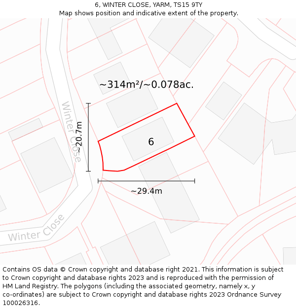 6, WINTER CLOSE, YARM, TS15 9TY: Plot and title map