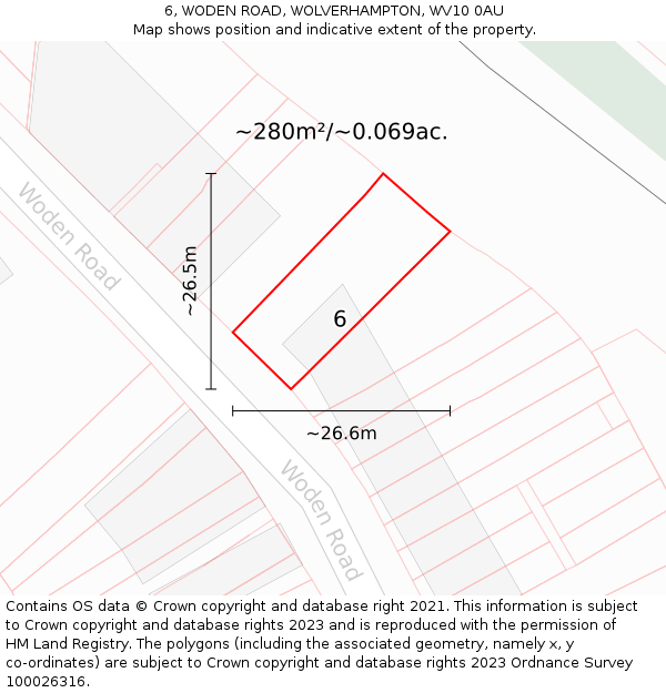 6, WODEN ROAD, WOLVERHAMPTON, WV10 0AU: Plot and title map