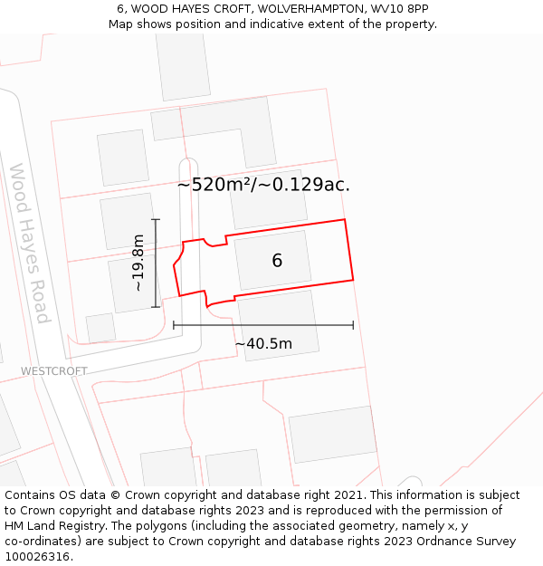 6, WOOD HAYES CROFT, WOLVERHAMPTON, WV10 8PP: Plot and title map