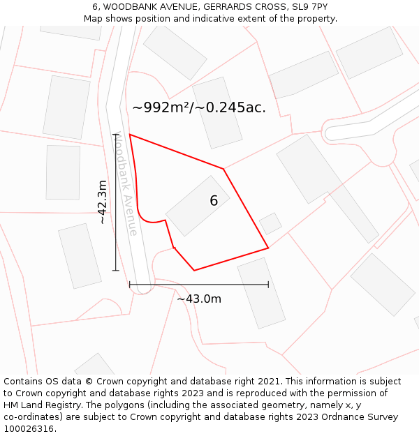 6, WOODBANK AVENUE, GERRARDS CROSS, SL9 7PY: Plot and title map