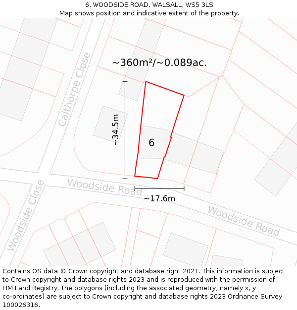 6, WOODSIDE ROAD, WALSALL, WS5 3LS: Plot and title map