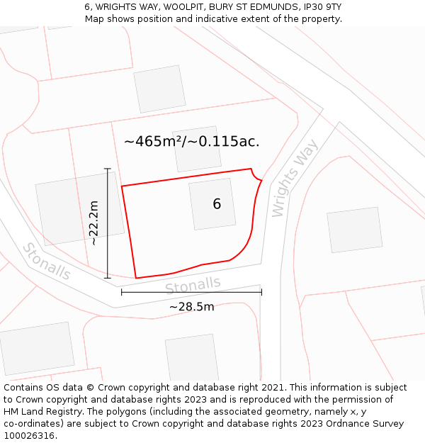 6, WRIGHTS WAY, WOOLPIT, BURY ST EDMUNDS, IP30 9TY: Plot and title map