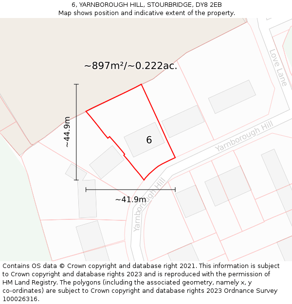 6, YARNBOROUGH HILL, STOURBRIDGE, DY8 2EB: Plot and title map