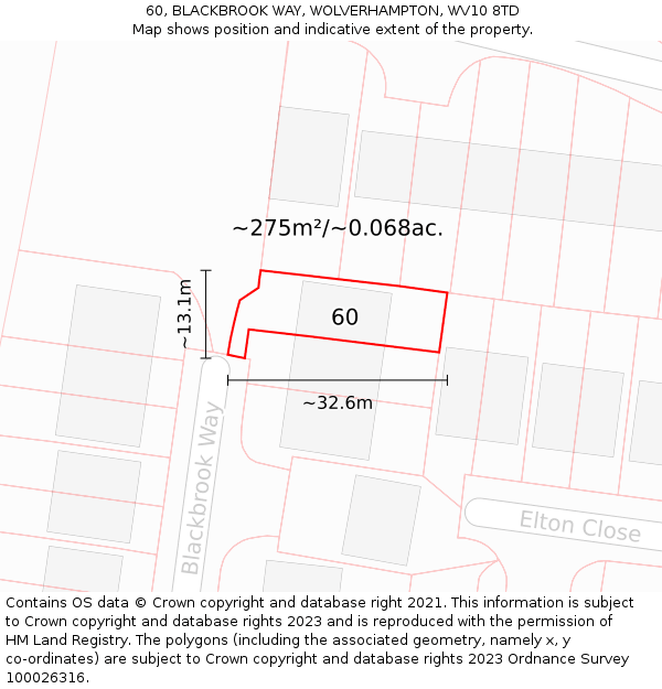 60, BLACKBROOK WAY, WOLVERHAMPTON, WV10 8TD: Plot and title map