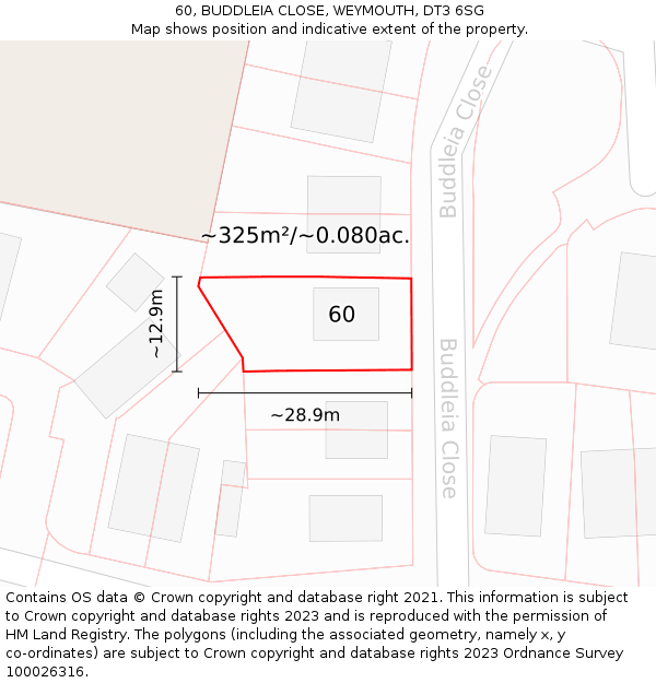 60, BUDDLEIA CLOSE, WEYMOUTH, DT3 6SG: Plot and title map