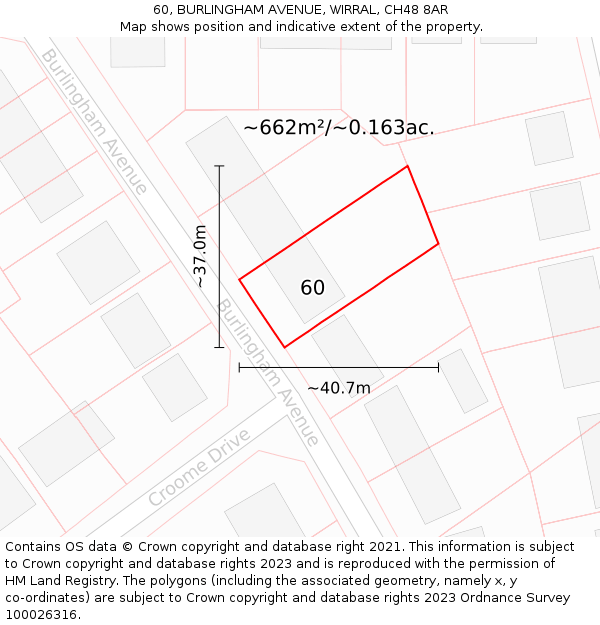 60, BURLINGHAM AVENUE, WIRRAL, CH48 8AR: Plot and title map