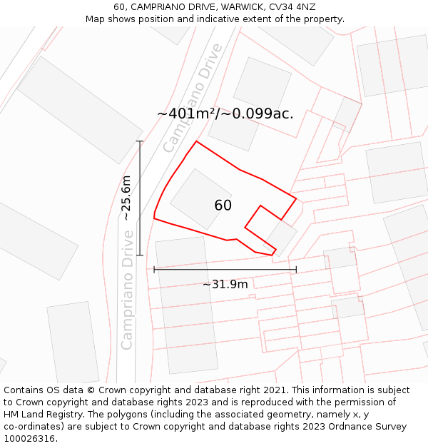 60, CAMPRIANO DRIVE, WARWICK, CV34 4NZ: Plot and title map