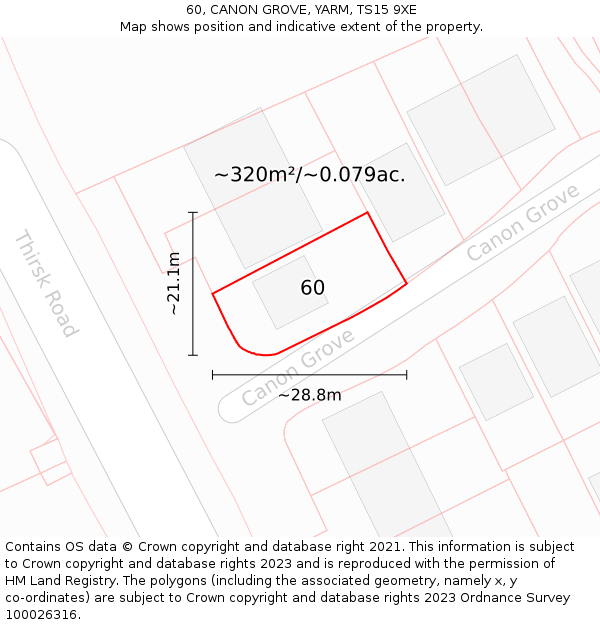 60, CANON GROVE, YARM, TS15 9XE: Plot and title map