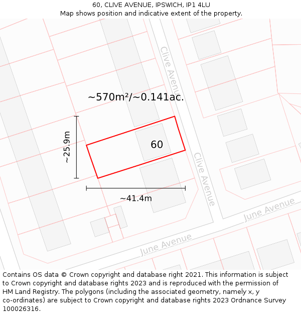 60, CLIVE AVENUE, IPSWICH, IP1 4LU: Plot and title map
