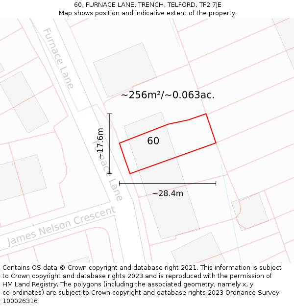 60, FURNACE LANE, TRENCH, TELFORD, TF2 7JE: Plot and title map
