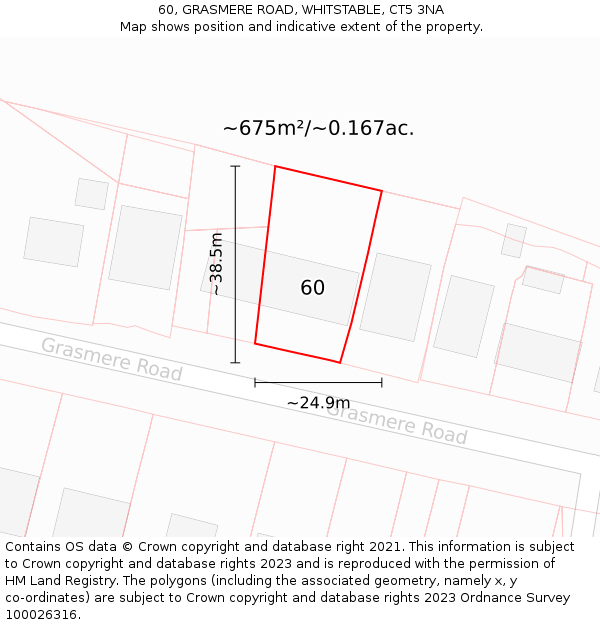 60, GRASMERE ROAD, WHITSTABLE, CT5 3NA: Plot and title map