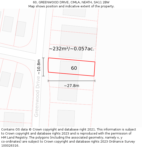 60, GREENWOOD DRIVE, CIMLA, NEATH, SA11 2BW: Plot and title map