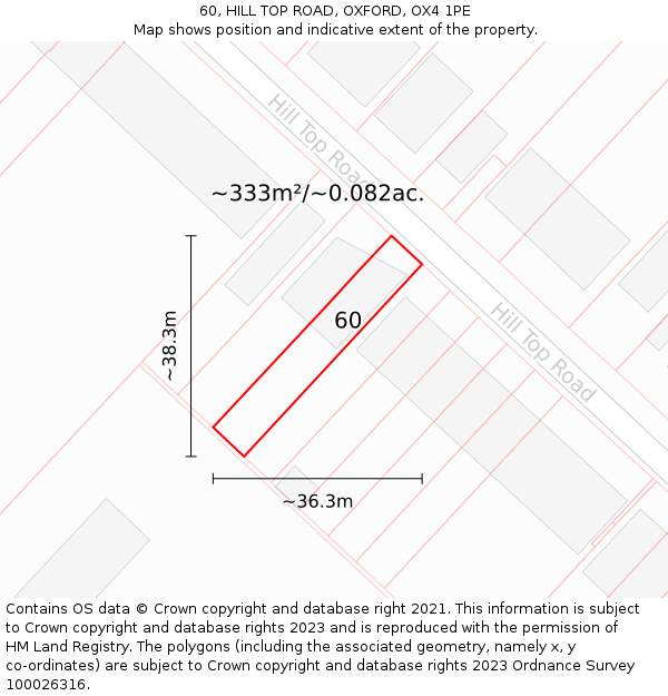 60, HILL TOP ROAD, OXFORD, OX4 1PE: Plot and title map