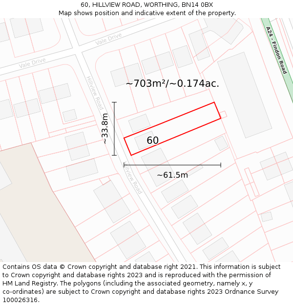 60, HILLVIEW ROAD, WORTHING, BN14 0BX: Plot and title map