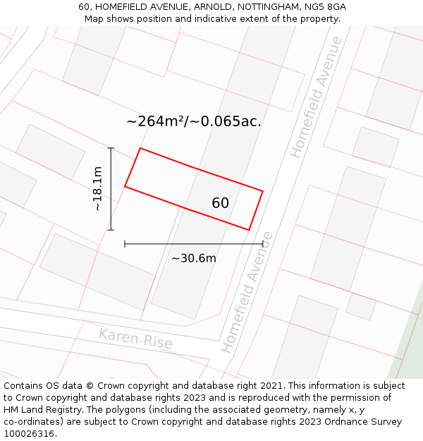 60, HOMEFIELD AVENUE, ARNOLD, NOTTINGHAM, NG5 8GA: Plot and title map