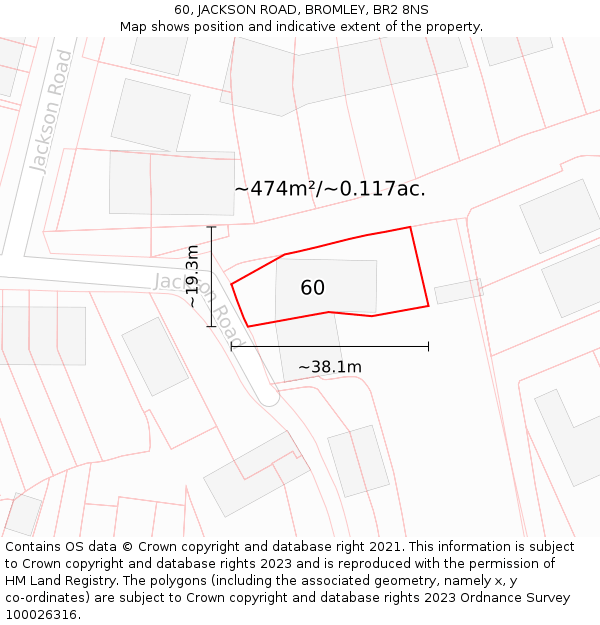 60, JACKSON ROAD, BROMLEY, BR2 8NS: Plot and title map