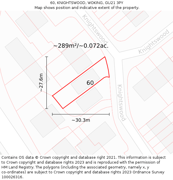 60, KNIGHTSWOOD, WOKING, GU21 3PY: Plot and title map