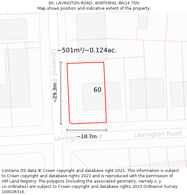 60, LAVINGTON ROAD, WORTHING, BN14 7SN: Plot and title map