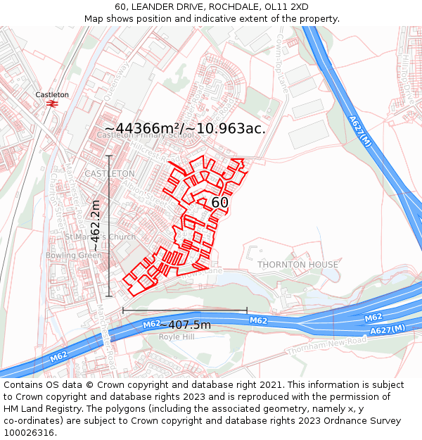 60, LEANDER DRIVE, ROCHDALE, OL11 2XD: Plot and title map