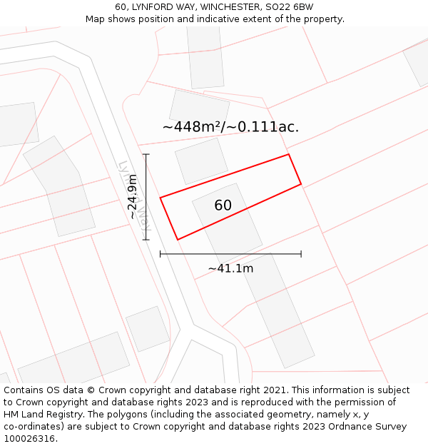 60, LYNFORD WAY, WINCHESTER, SO22 6BW: Plot and title map