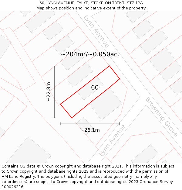 60, LYNN AVENUE, TALKE, STOKE-ON-TRENT, ST7 1PA: Plot and title map