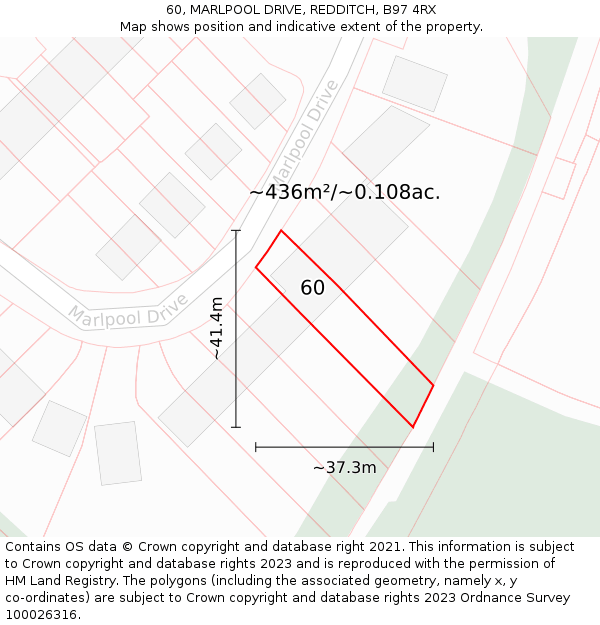 60, MARLPOOL DRIVE, REDDITCH, B97 4RX: Plot and title map