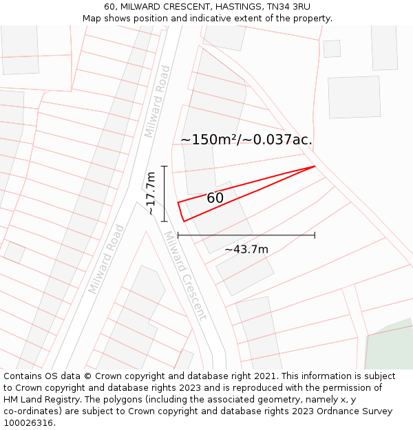60, MILWARD CRESCENT, HASTINGS, TN34 3RU: Plot and title map