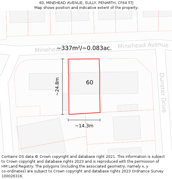 60, MINEHEAD AVENUE, SULLY, PENARTH, CF64 5TJ: Plot and title map