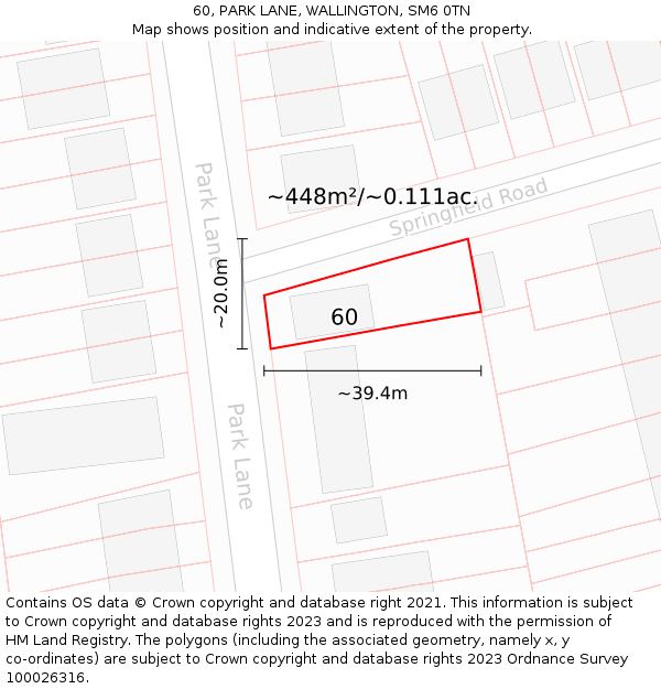 60, PARK LANE, WALLINGTON, SM6 0TN: Plot and title map