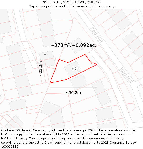 60, REDHILL, STOURBRIDGE, DY8 1NG: Plot and title map