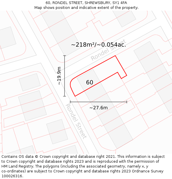 60, RONDEL STREET, SHREWSBURY, SY1 4FA: Plot and title map