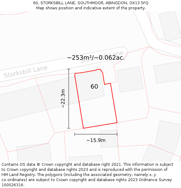 60, STORKSBILL LANE, SOUTHMOOR, ABINGDON, OX13 5FQ: Plot and title map