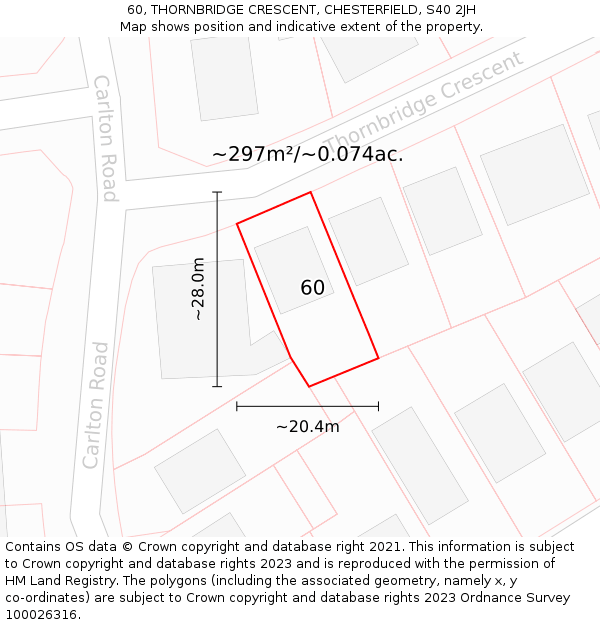 60, THORNBRIDGE CRESCENT, CHESTERFIELD, S40 2JH: Plot and title map