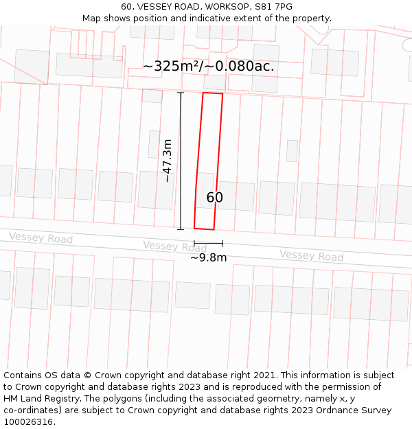 60, VESSEY ROAD, WORKSOP, S81 7PG: Plot and title map