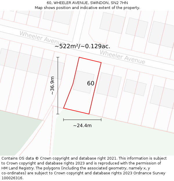 60, WHEELER AVENUE, SWINDON, SN2 7HN: Plot and title map