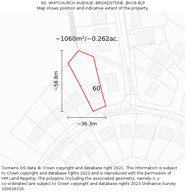 60, WHITCHURCH AVENUE, BROADSTONE, BH18 8LP: Plot and title map