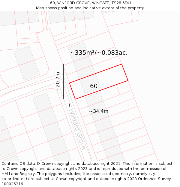 60, WINFORD GROVE, WINGATE, TS28 5DU: Plot and title map