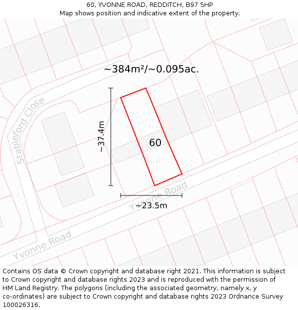 60, YVONNE ROAD, REDDITCH, B97 5HP: Plot and title map