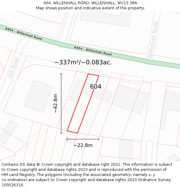 604, WILLENHALL ROAD, WILLENHALL, WV13 3RA: Plot and title map