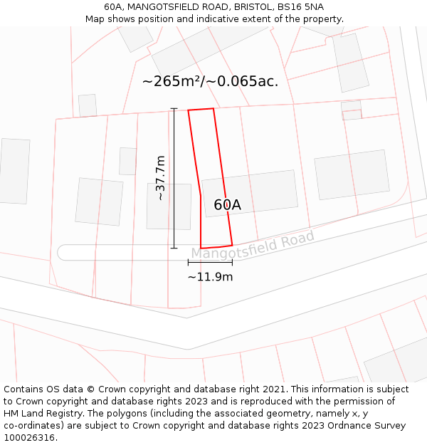 60A, MANGOTSFIELD ROAD, BRISTOL, BS16 5NA: Plot and title map