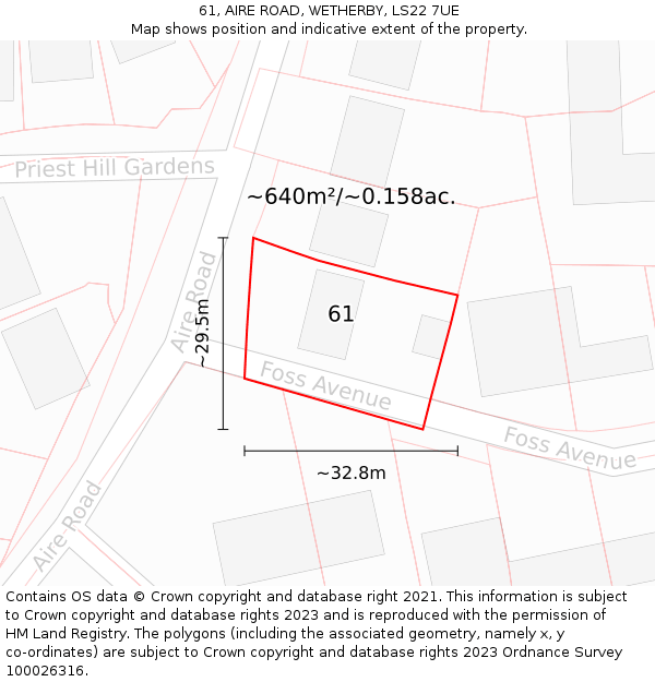 61, AIRE ROAD, WETHERBY, LS22 7UE: Plot and title map