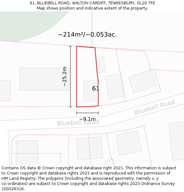 61, BLUEBELL ROAD, WALTON CARDIFF, TEWKESBURY, GL20 7FE: Plot and title map