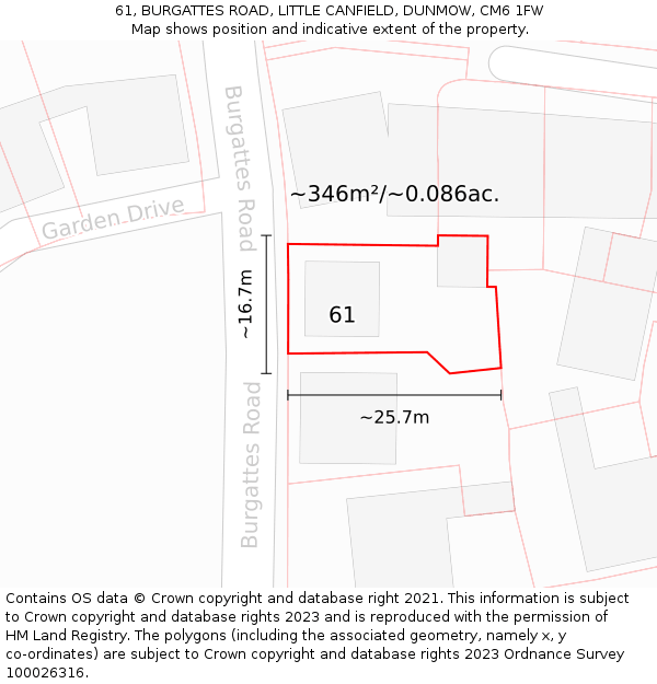 61, BURGATTES ROAD, LITTLE CANFIELD, DUNMOW, CM6 1FW: Plot and title map