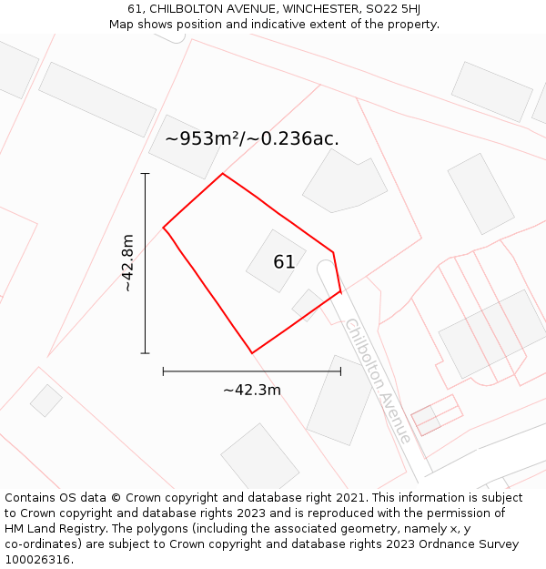 61, CHILBOLTON AVENUE, WINCHESTER, SO22 5HJ: Plot and title map