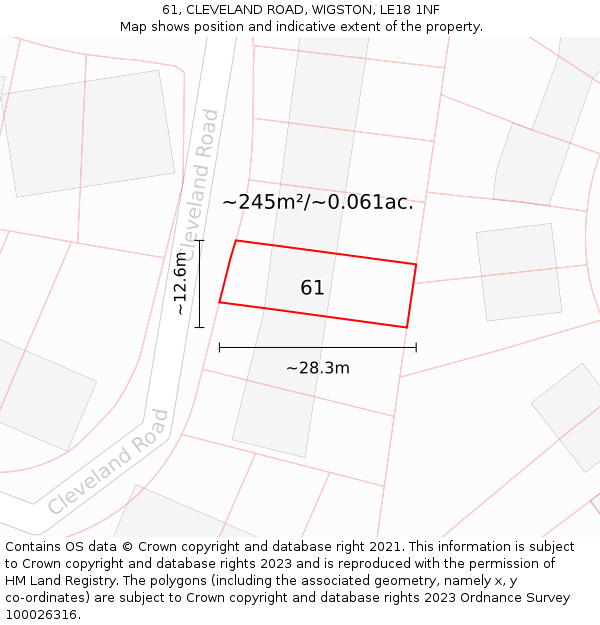 61, CLEVELAND ROAD, WIGSTON, LE18 1NF: Plot and title map