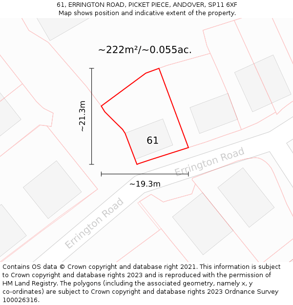 61, ERRINGTON ROAD, PICKET PIECE, ANDOVER, SP11 6XF: Plot and title map