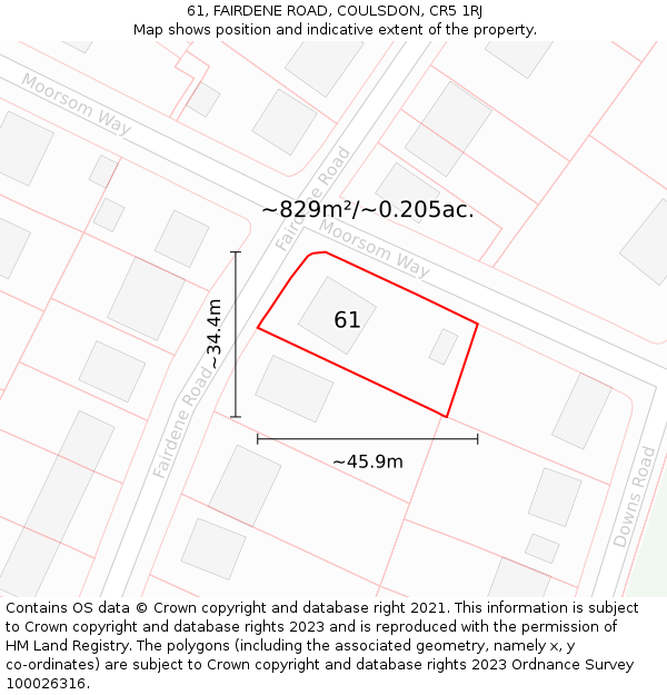 61, FAIRDENE ROAD, COULSDON, CR5 1RJ: Plot and title map