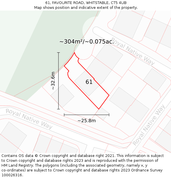 61, FAVOURITE ROAD, WHITSTABLE, CT5 4UB: Plot and title map